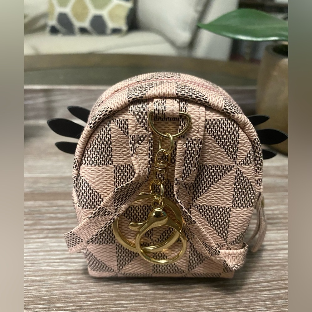 Geometric Pattern Mini Backpack Charm • Owl Design • Gold Accents - Picture 2 of 4
